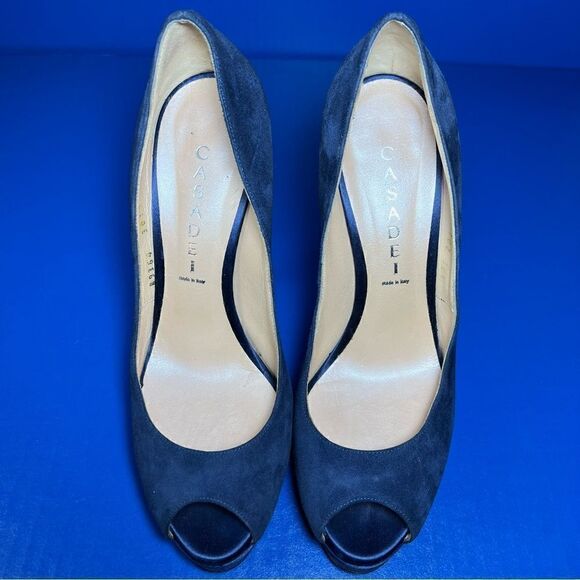 Casadei Womens Peep Toe Blue Suede High Stiletto Platform Heels 8.5B - Picture 11 of 12